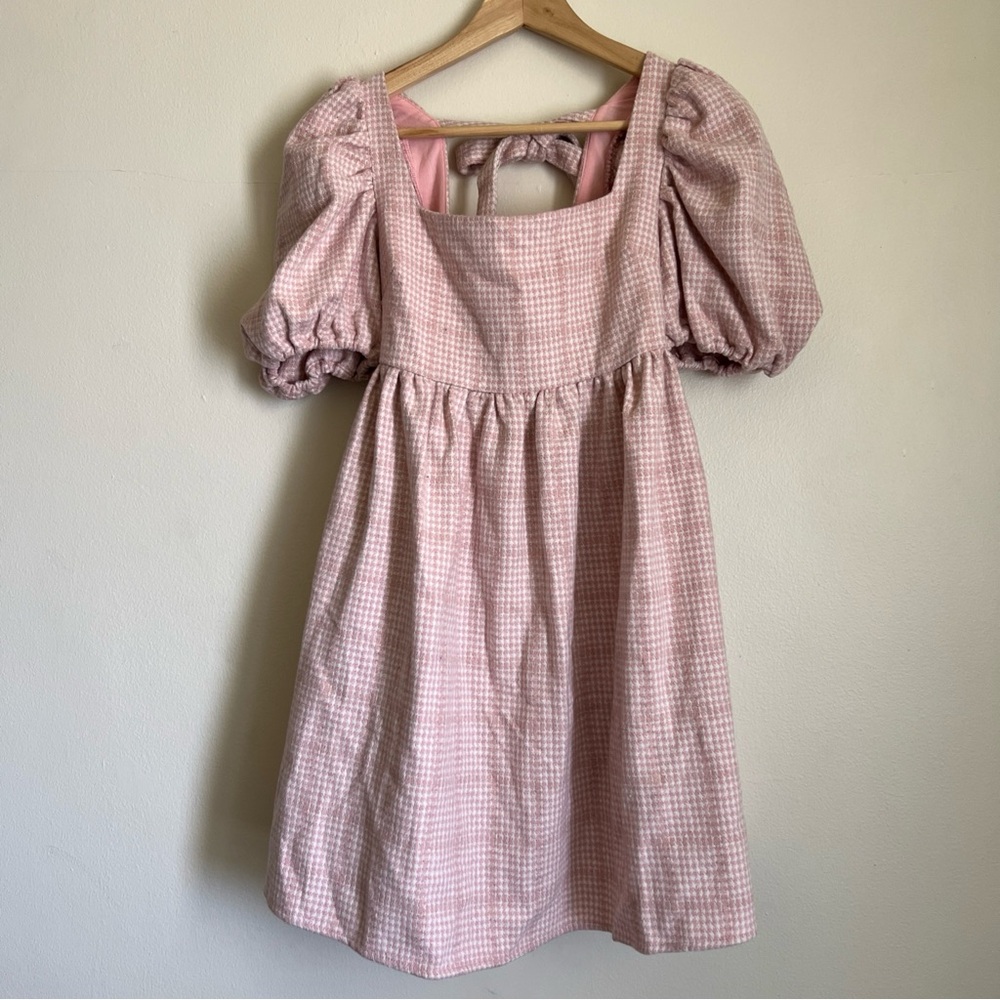 Jacquie the label X Revolve Pink White Houndstooth Babydoll Dress Pockets Small